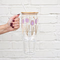Sip-Sip Hooray! - Purple Tulips 40oz Glass Tumbler With Lid and Straw