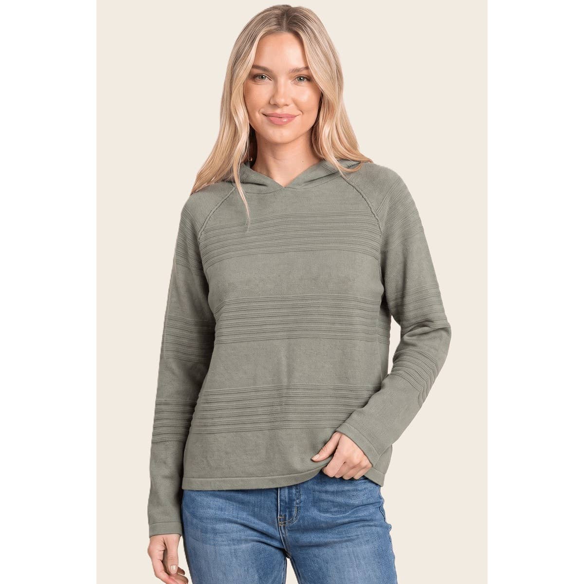 STACCATO - TEXTURE STRIPED HOODIE SWEATER