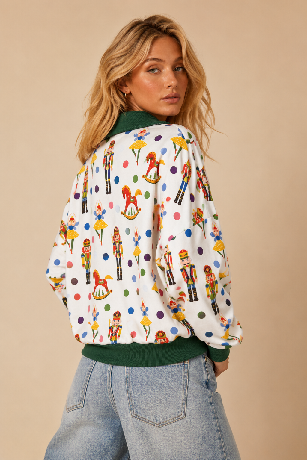 J.NNA - Nutcracker Print Quarter-Zip Sweatshirt