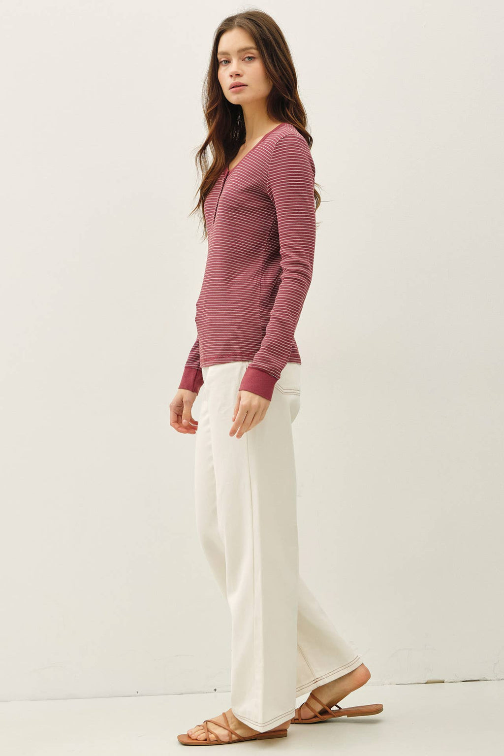 Be Cool - STITCHED THERMAL HENLEY NECK TOP
