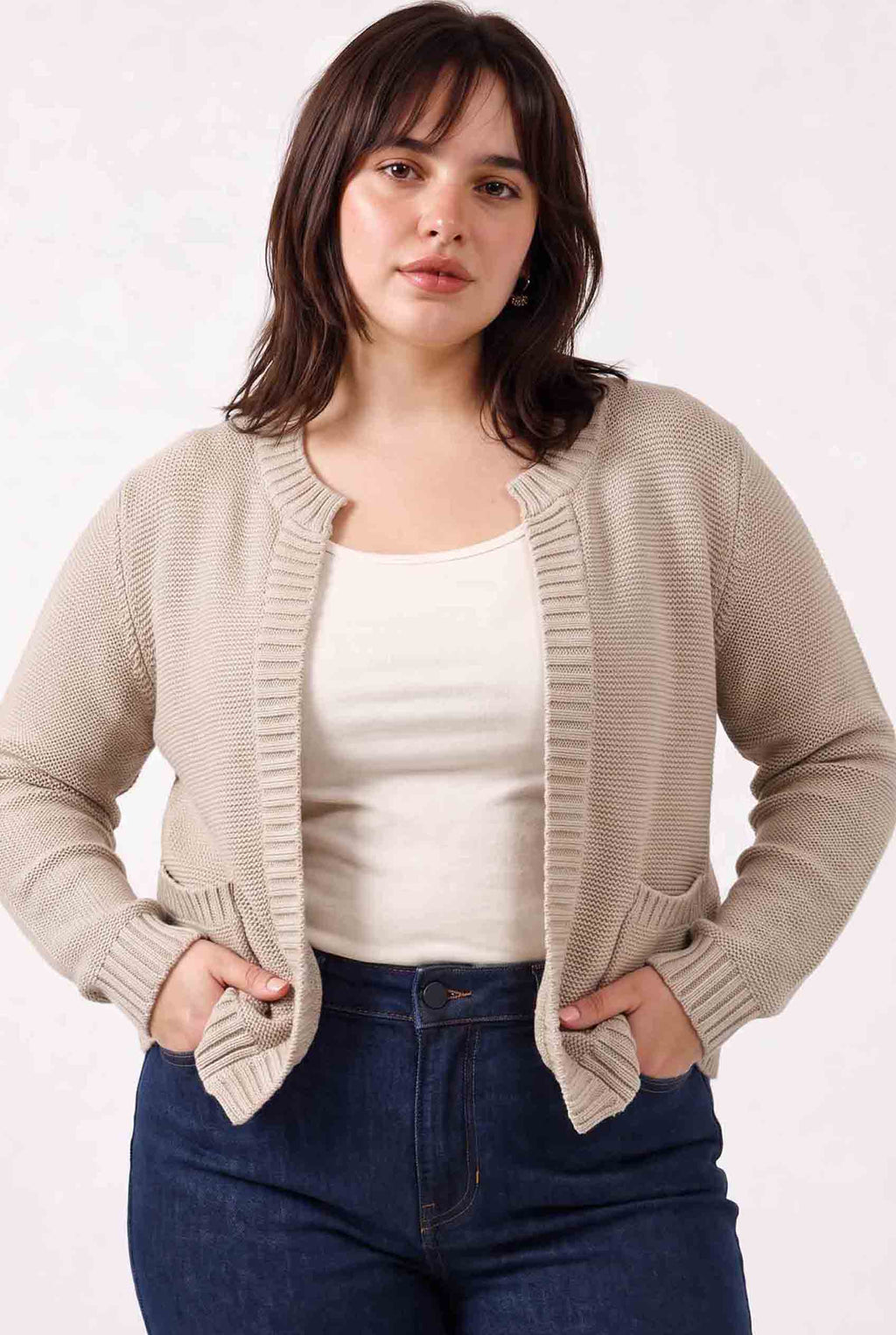 Be Cool - [PLUS] OPEN CARDIGAN WITH RIBBED EDGES