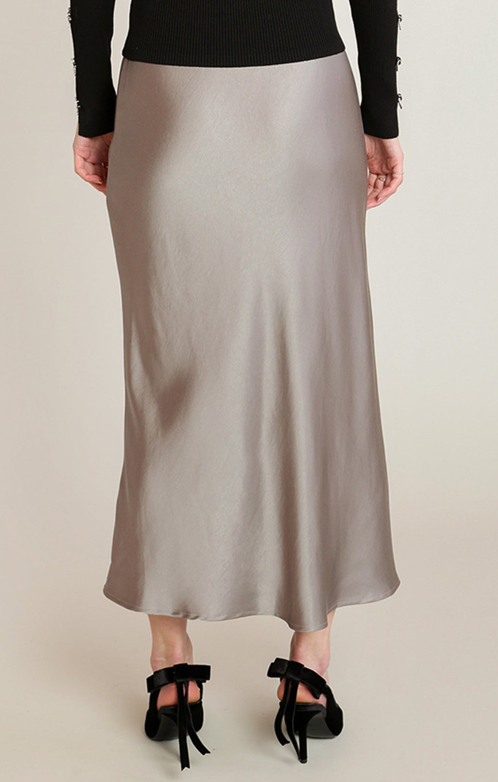 Light Khaki Satin Midi Skirt in Light Khaki - alternate view