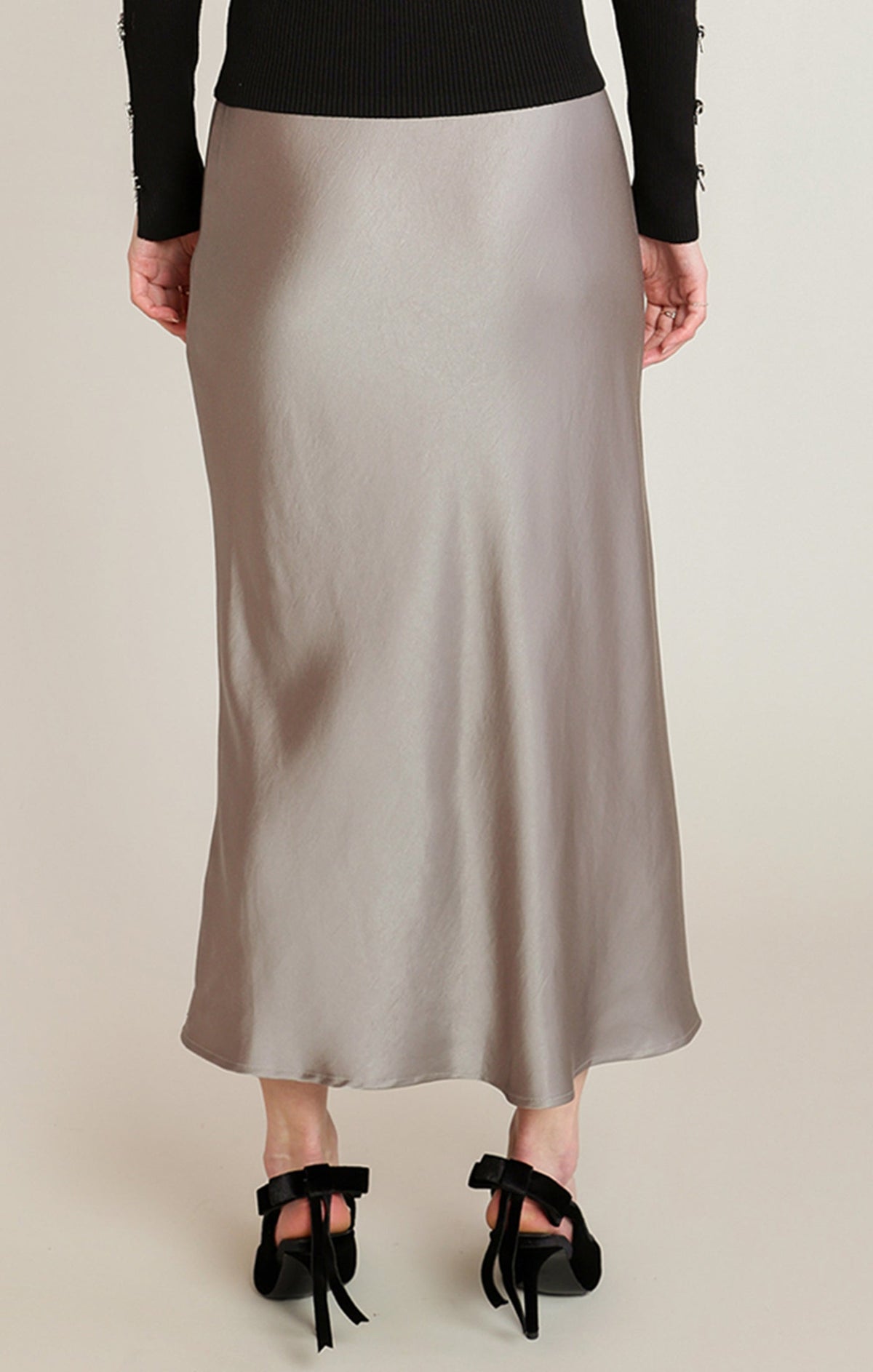 Light Khaki Satin Midi Skirt in Light Khaki - alternate view