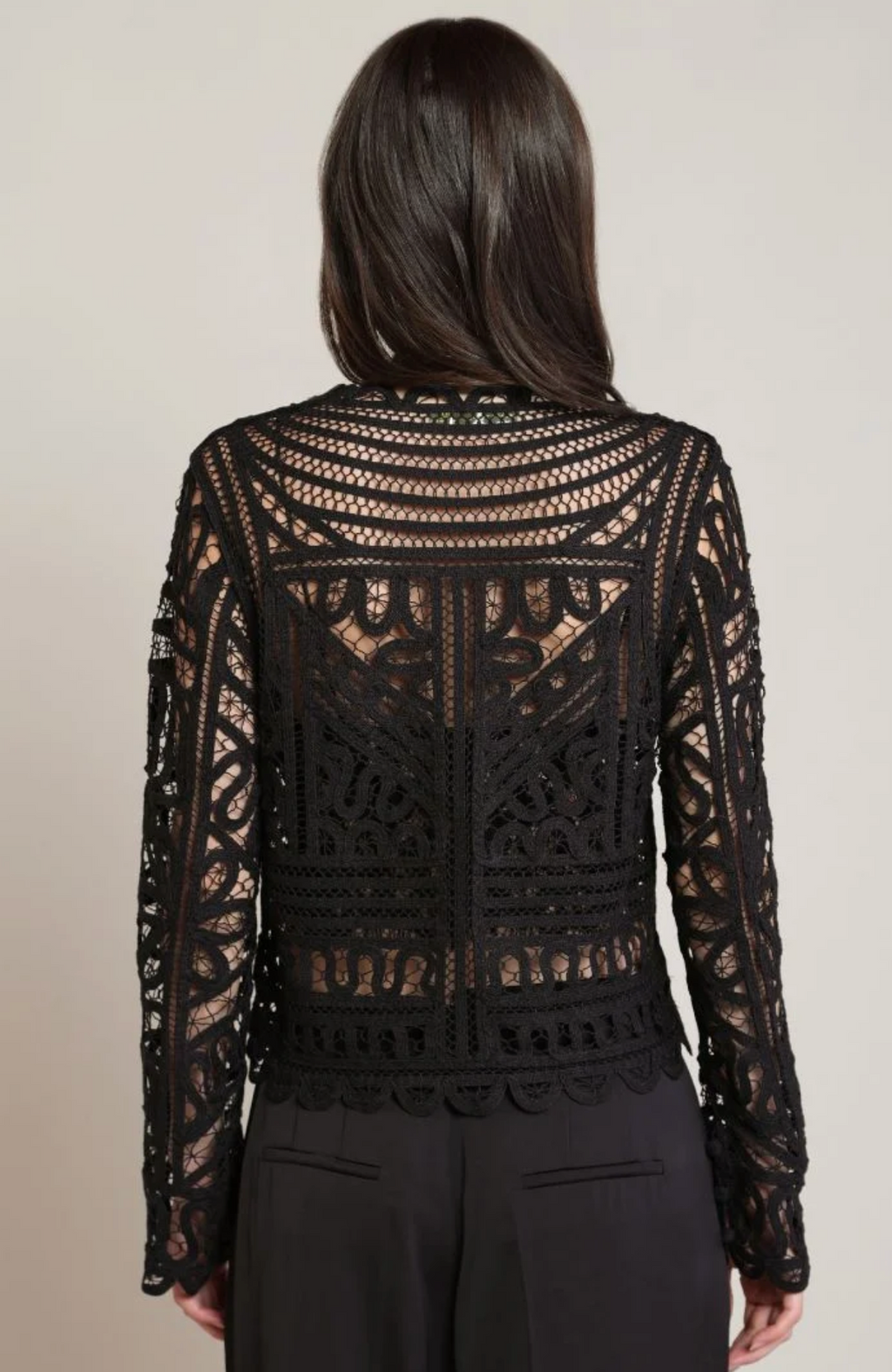 Black Lace Button Front Blouse in Black - alternate view