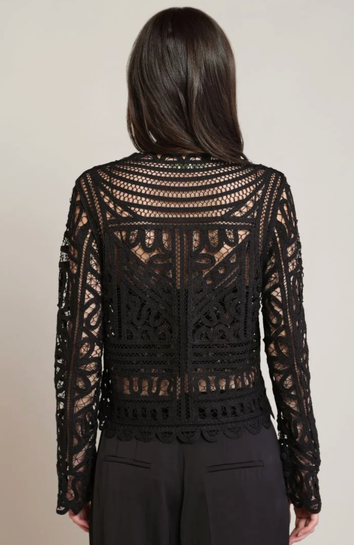 Black Lace Button Front Blouse in Black - alternate view