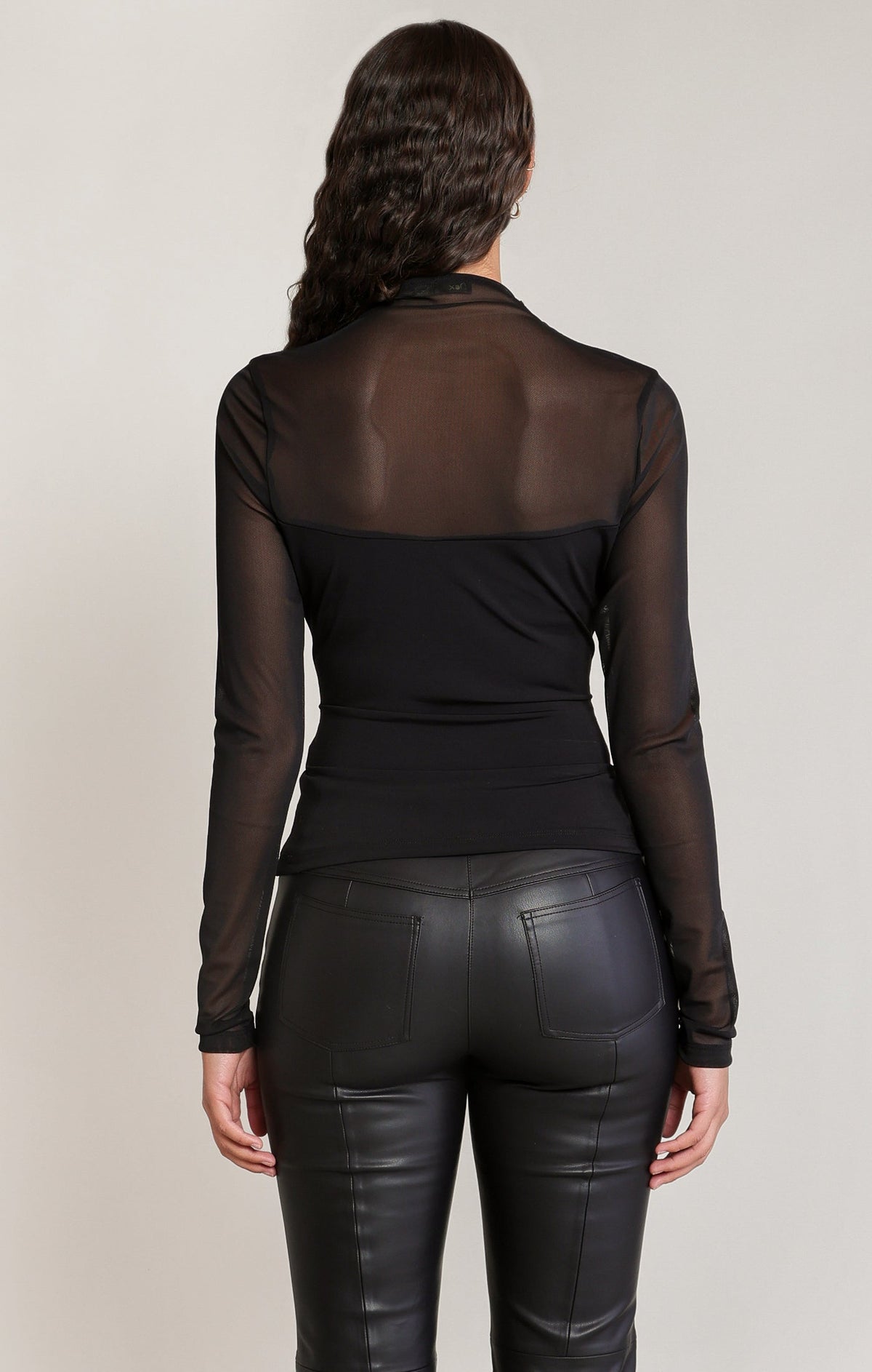 Black Sheer Cowl Neck Top in Black - alternate view