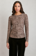 Dark Taupe Floral Long Sleeve Top in Dark Taupe - front view