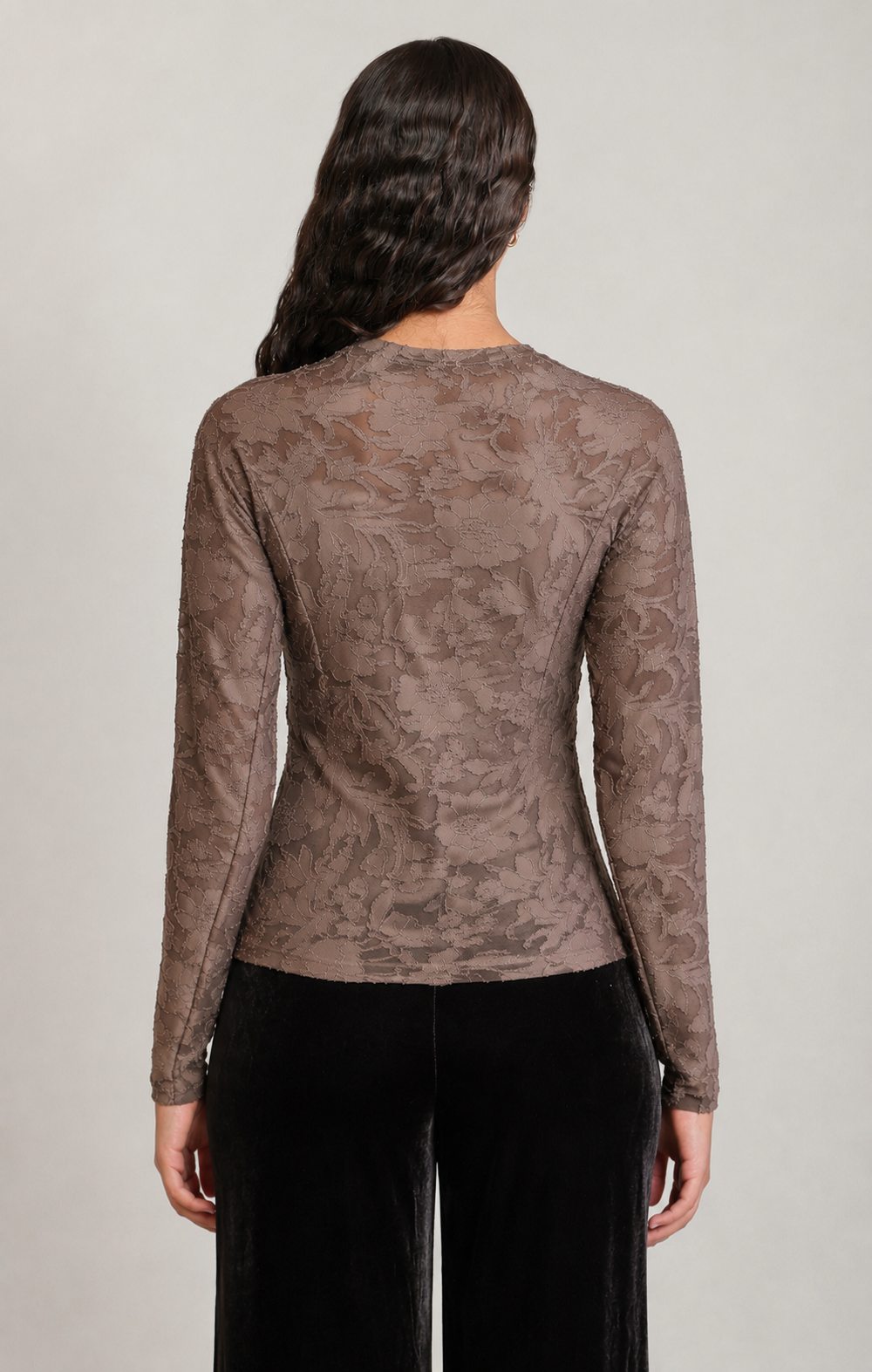 Dark Taupe Floral Long Sleeve Top in Dark Taupe - alternate view