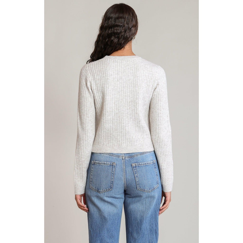 Ivory Bow Button Cropped Cardigan in Ivory/Oat Heather - alternate view