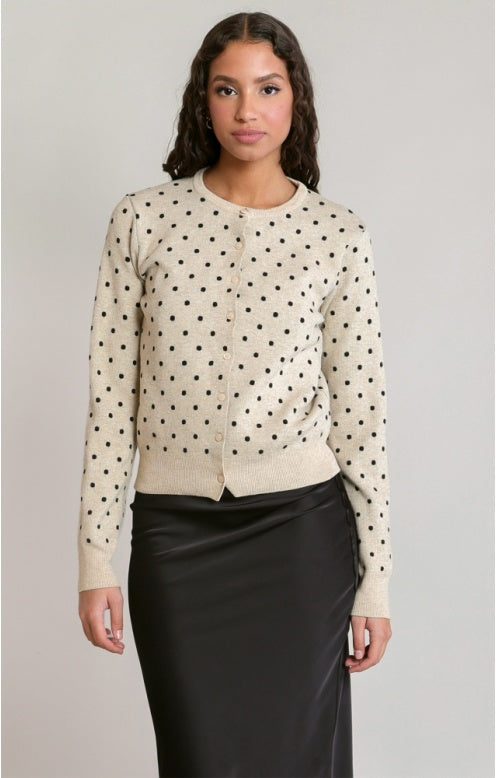 Oatmeal Polka Dot Cardigan in Oatmeal Polka Dot - front view
