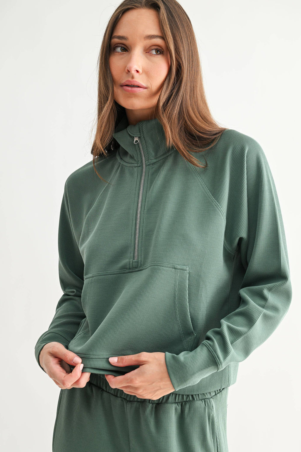 Mono B - Luxe Sand Wash Rib 1/4 Zip Sweater