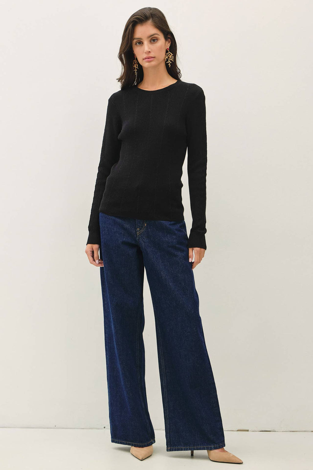 Be Cool - CROCHET SLEEVE POINTELLE FINE SWEATER