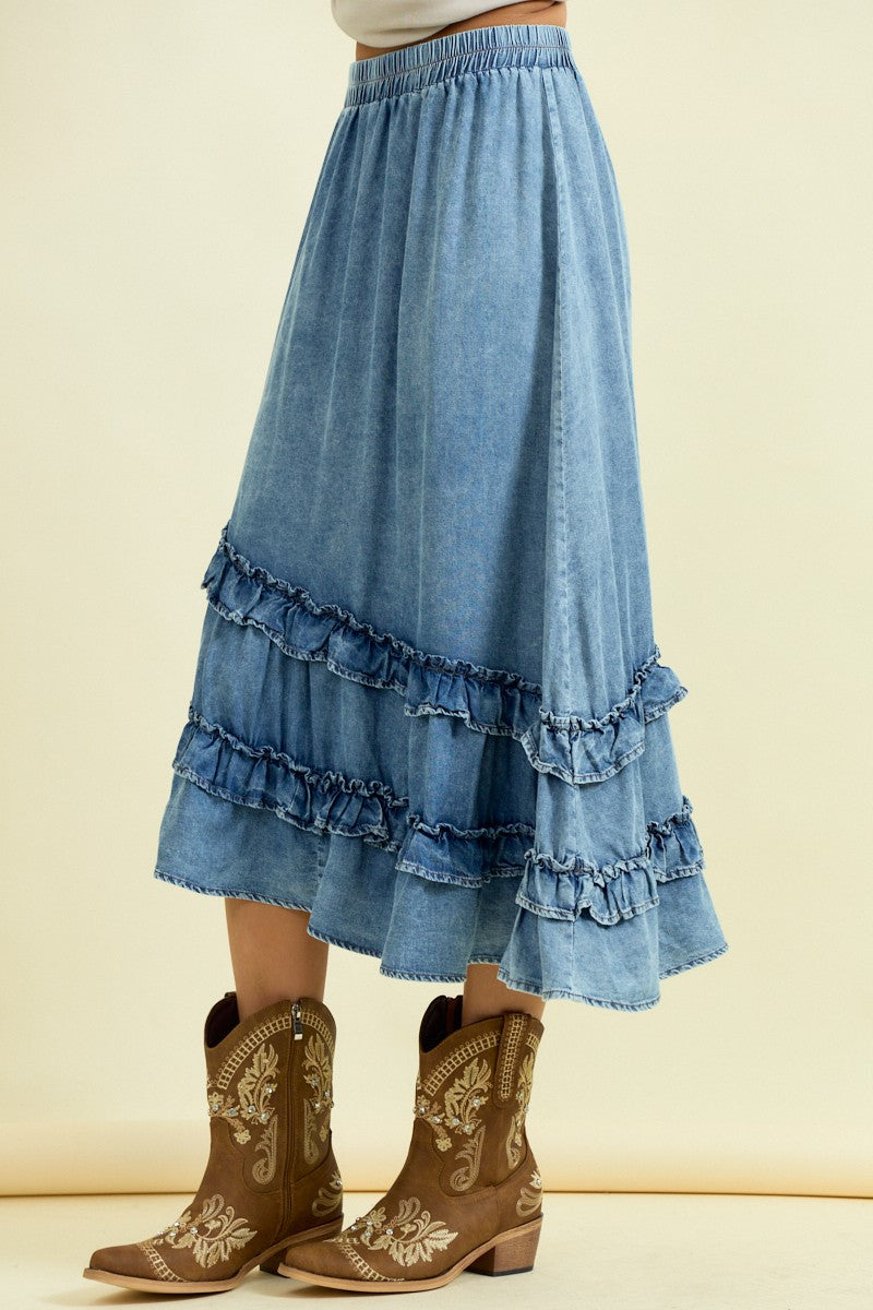 Ruffled Denim Skirt