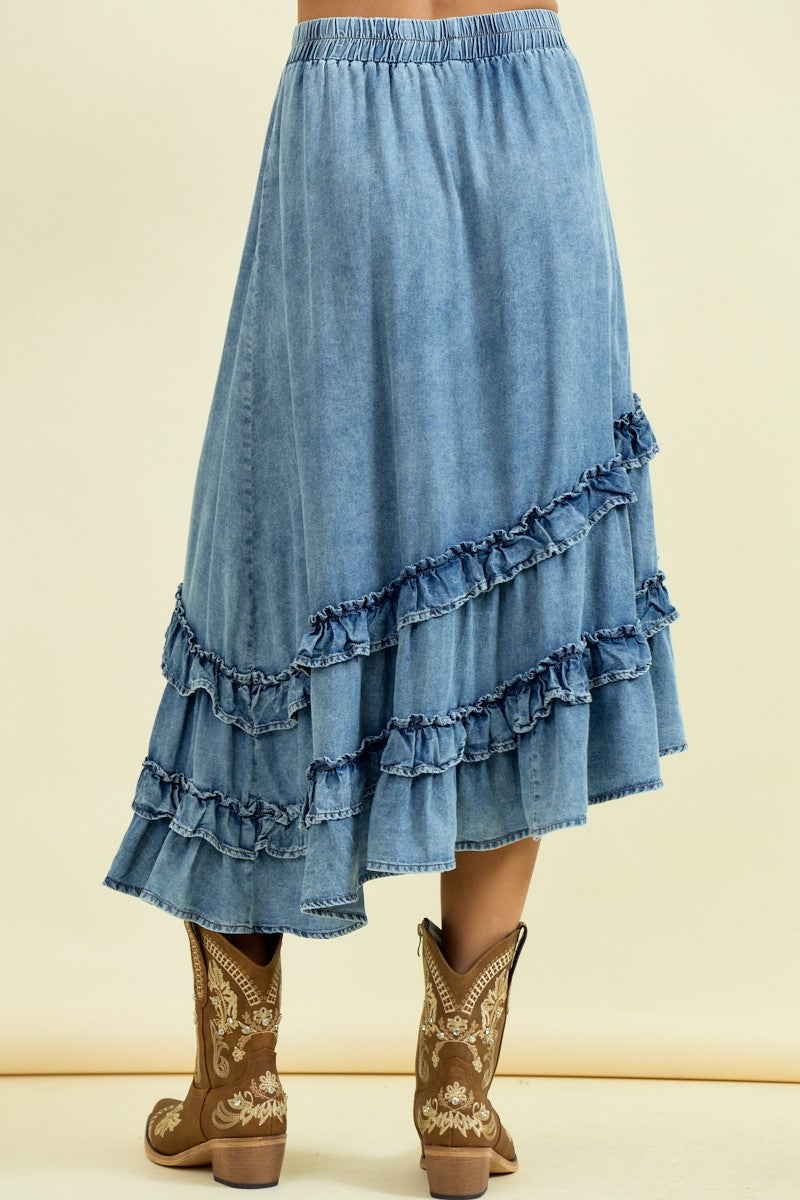 Ruffled Denim Skirt