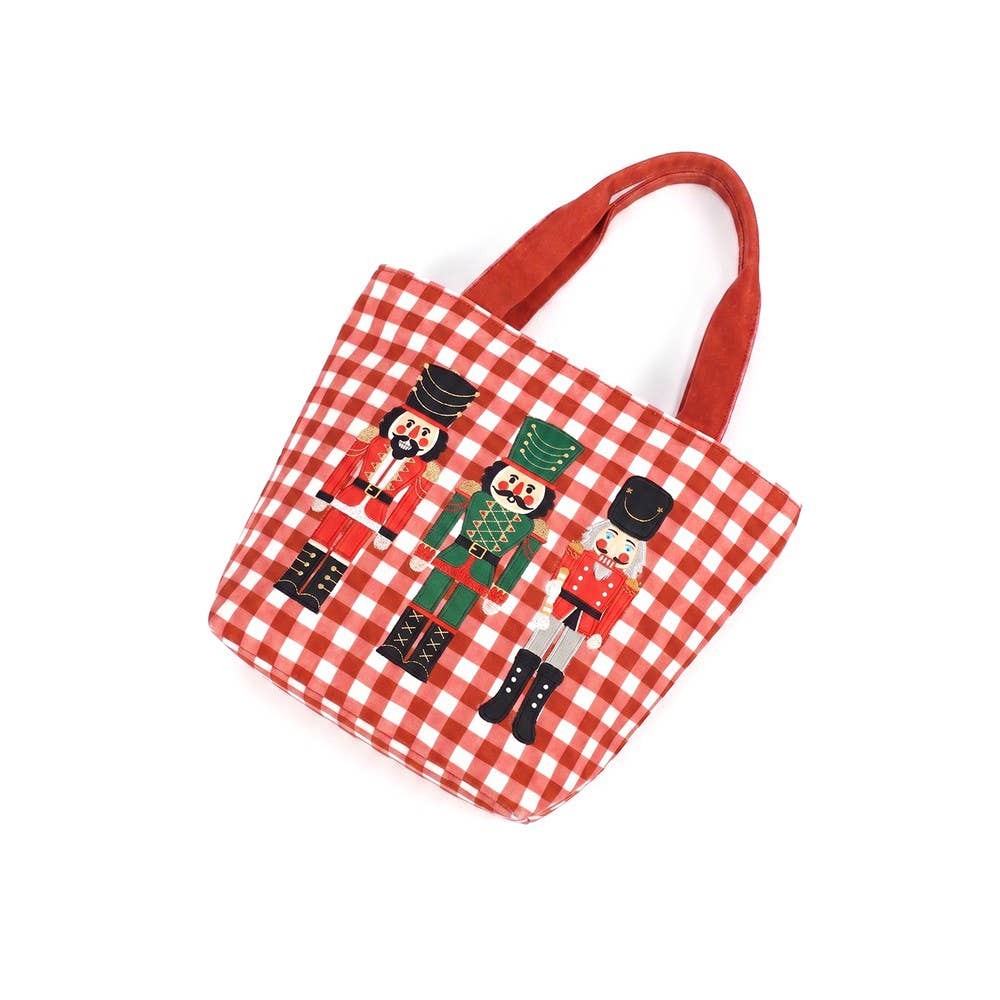Three Nutcracker Gingham Tote Bag