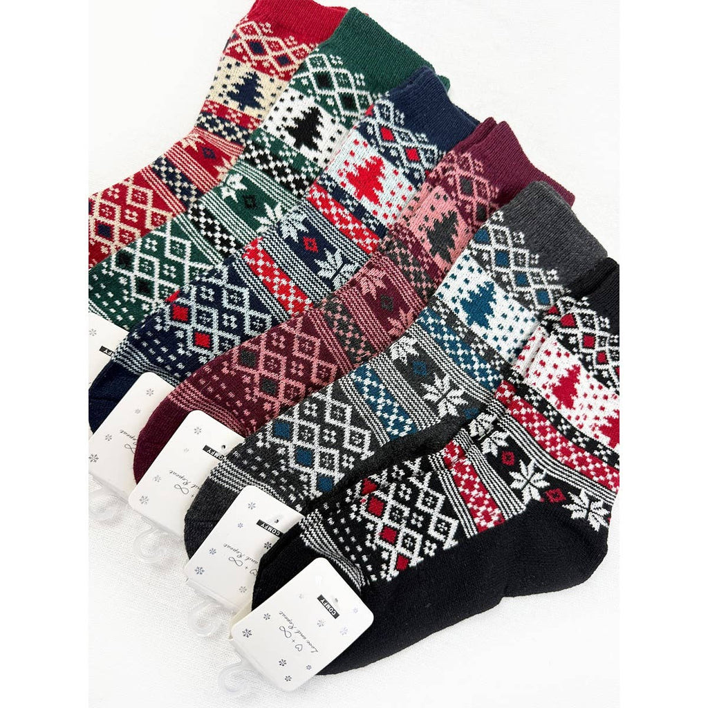 Love and Repeat - SnowFlake and Tree Print Cozy Cabin Socks