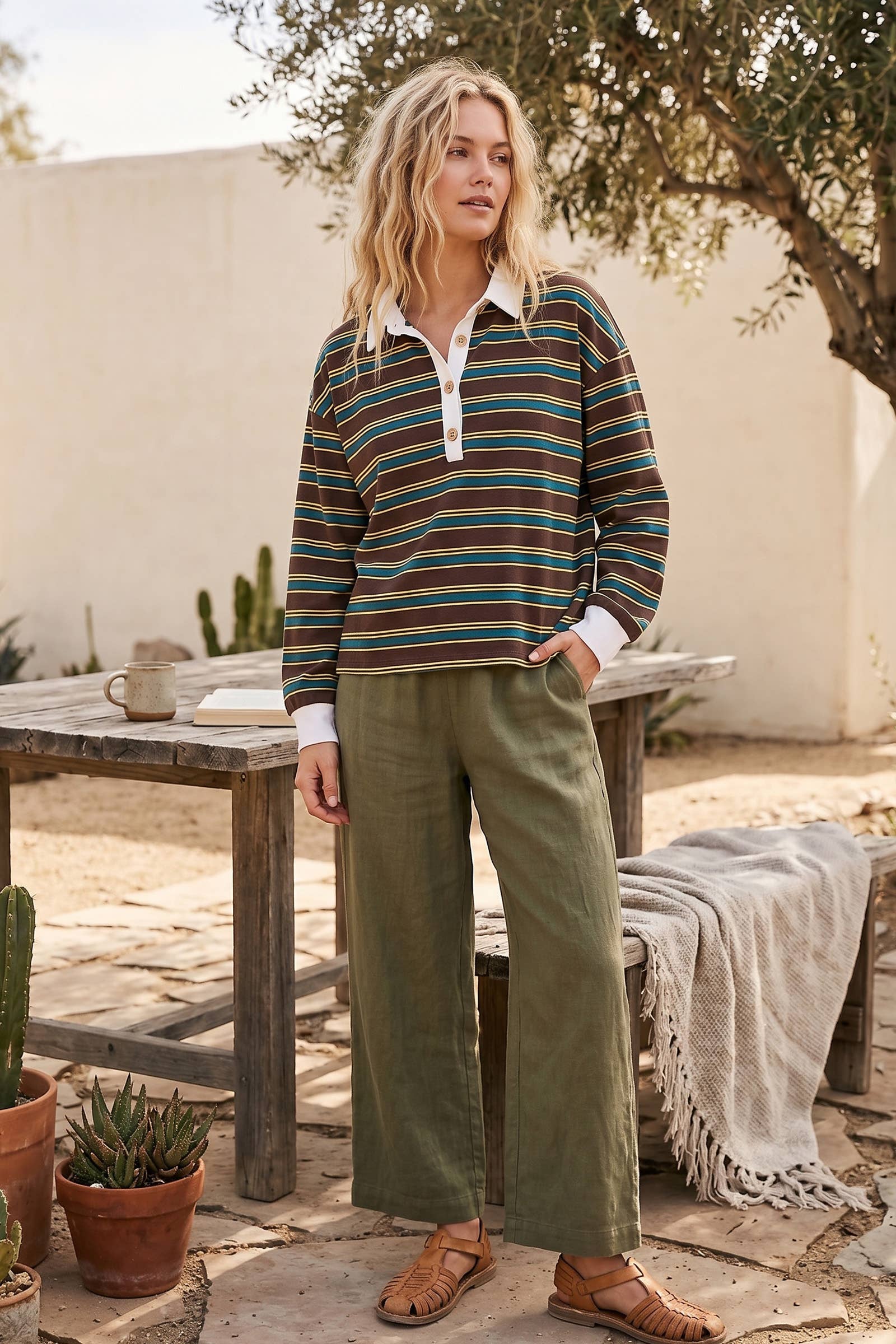 Sewn and Seen - Oversized Striped Lightweight Polo Top