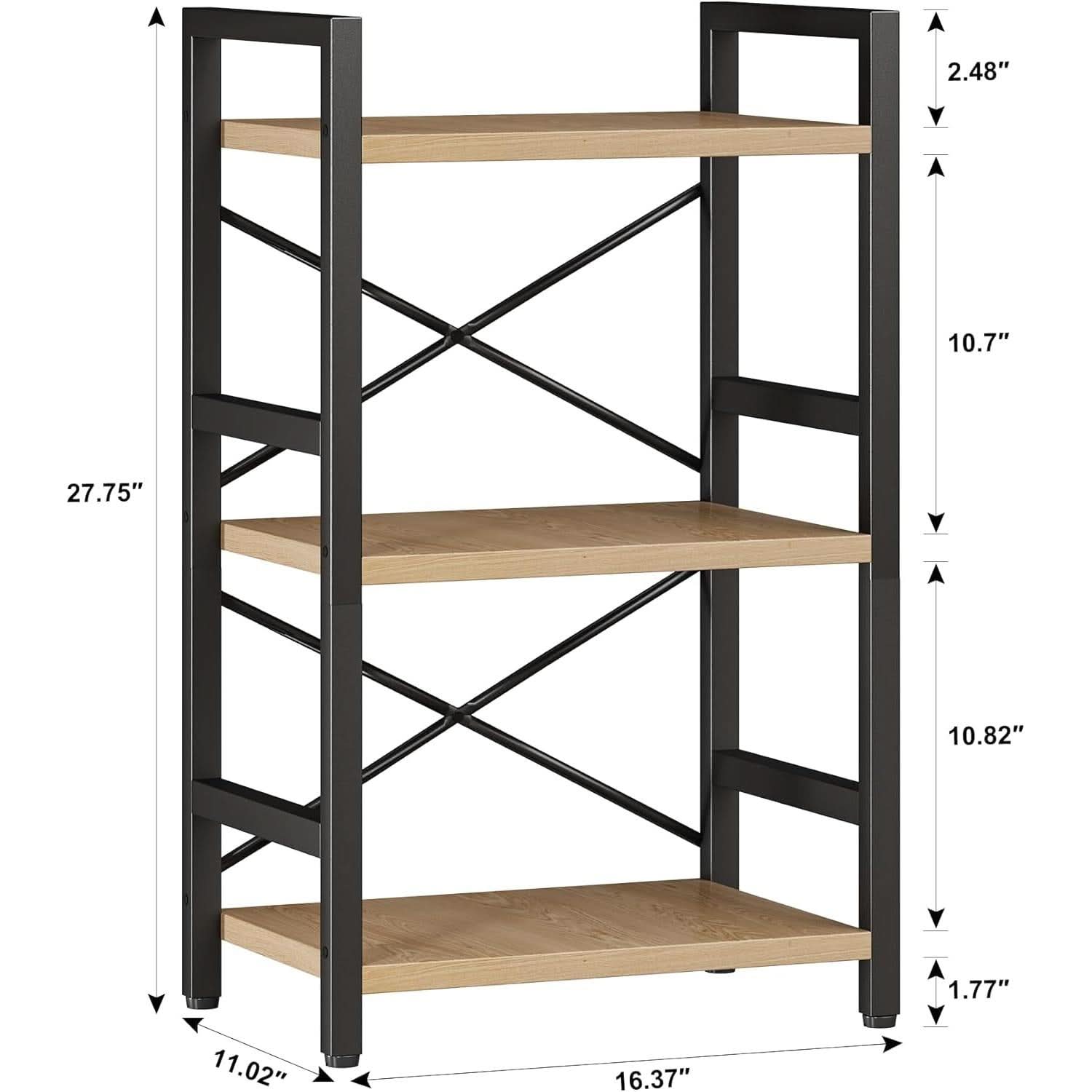 ShipItFurniture - 3 Tier Industrial Metal Bookcase Rustic Etagere Shelf Light Coffee