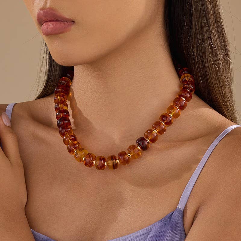 Amber-Tone Barrel Bead Necklace | 40NK9767