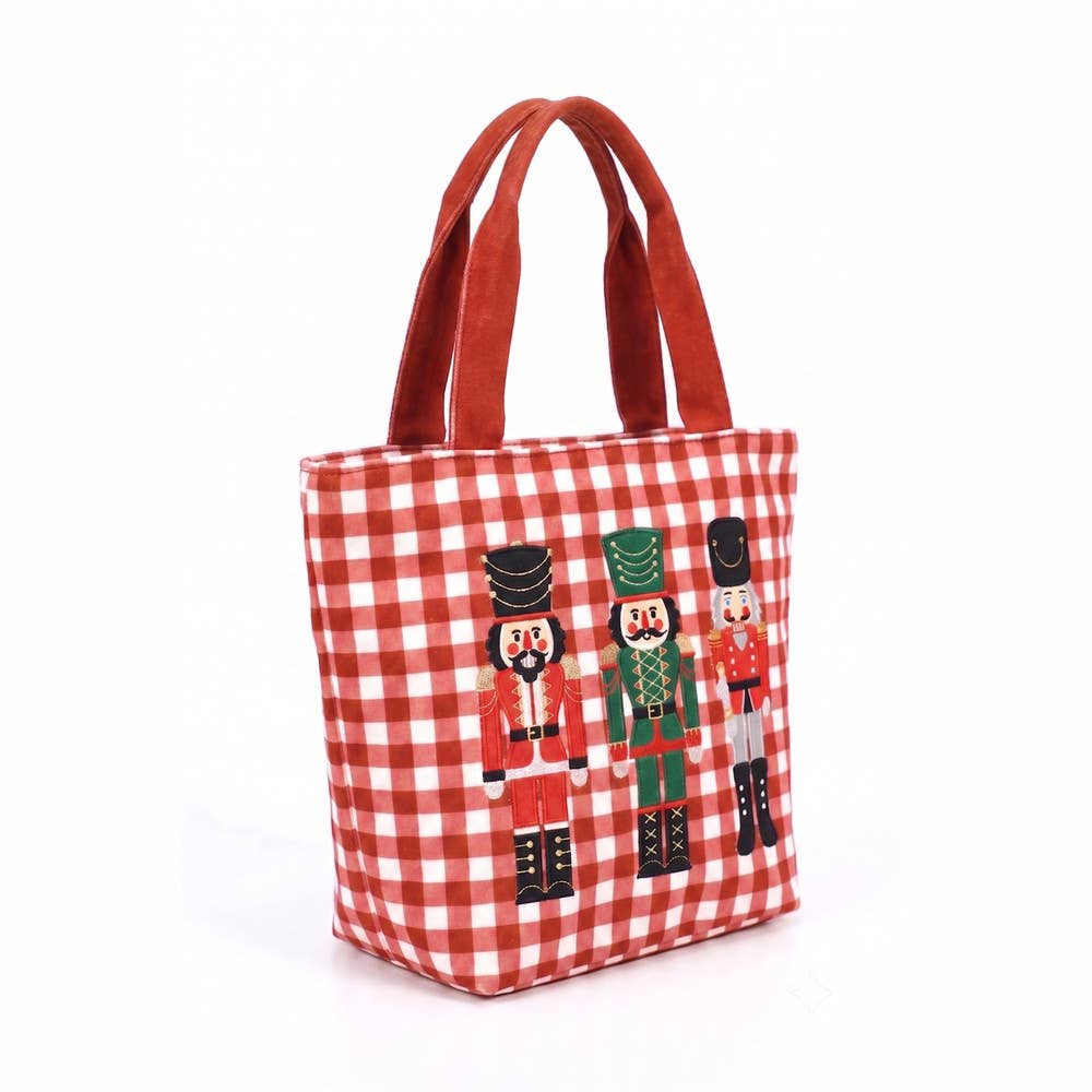 Three Nutcracker Gingham Tote Bag