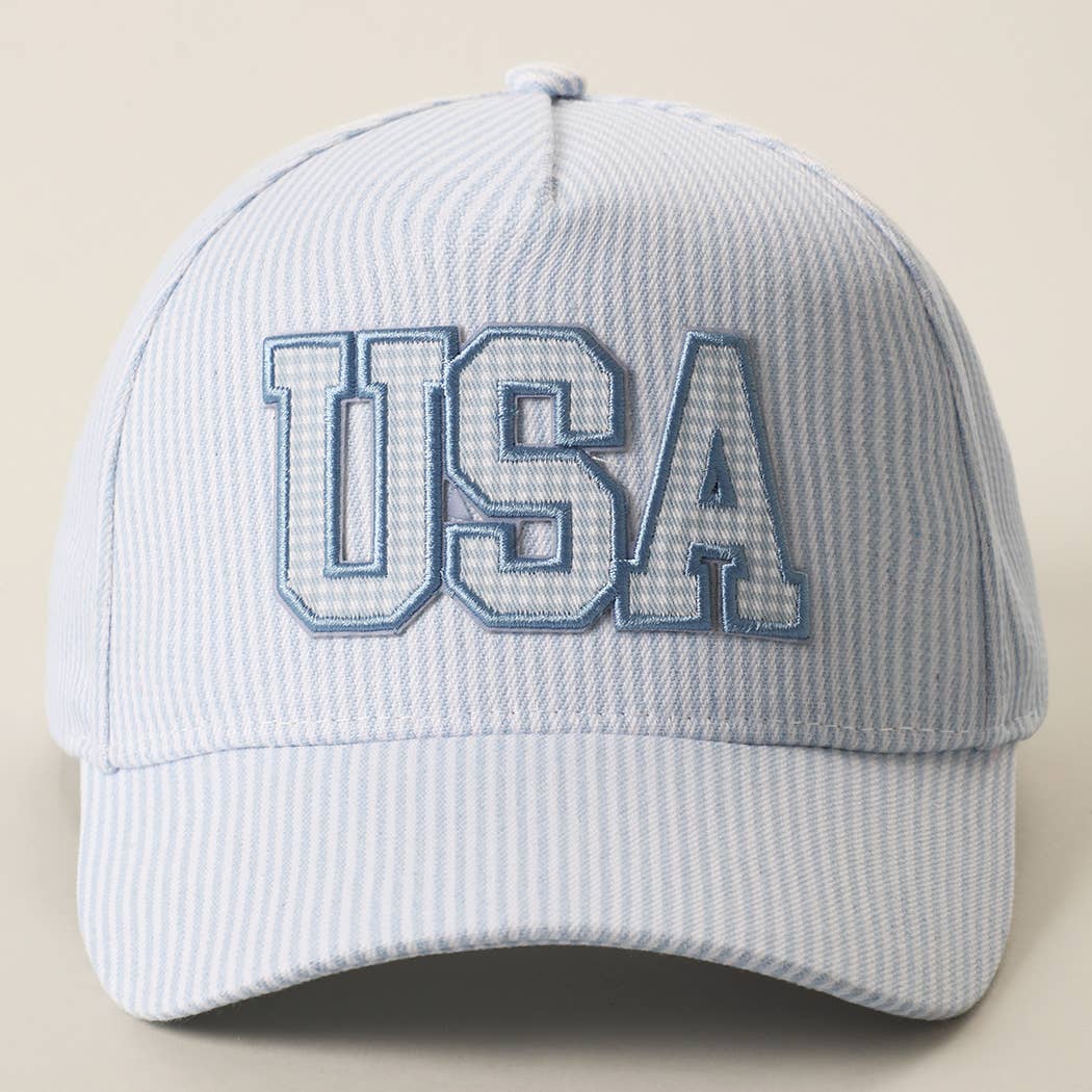 Fashion City - USA Embroidered Patch Gingham Stripe Trucker Hat