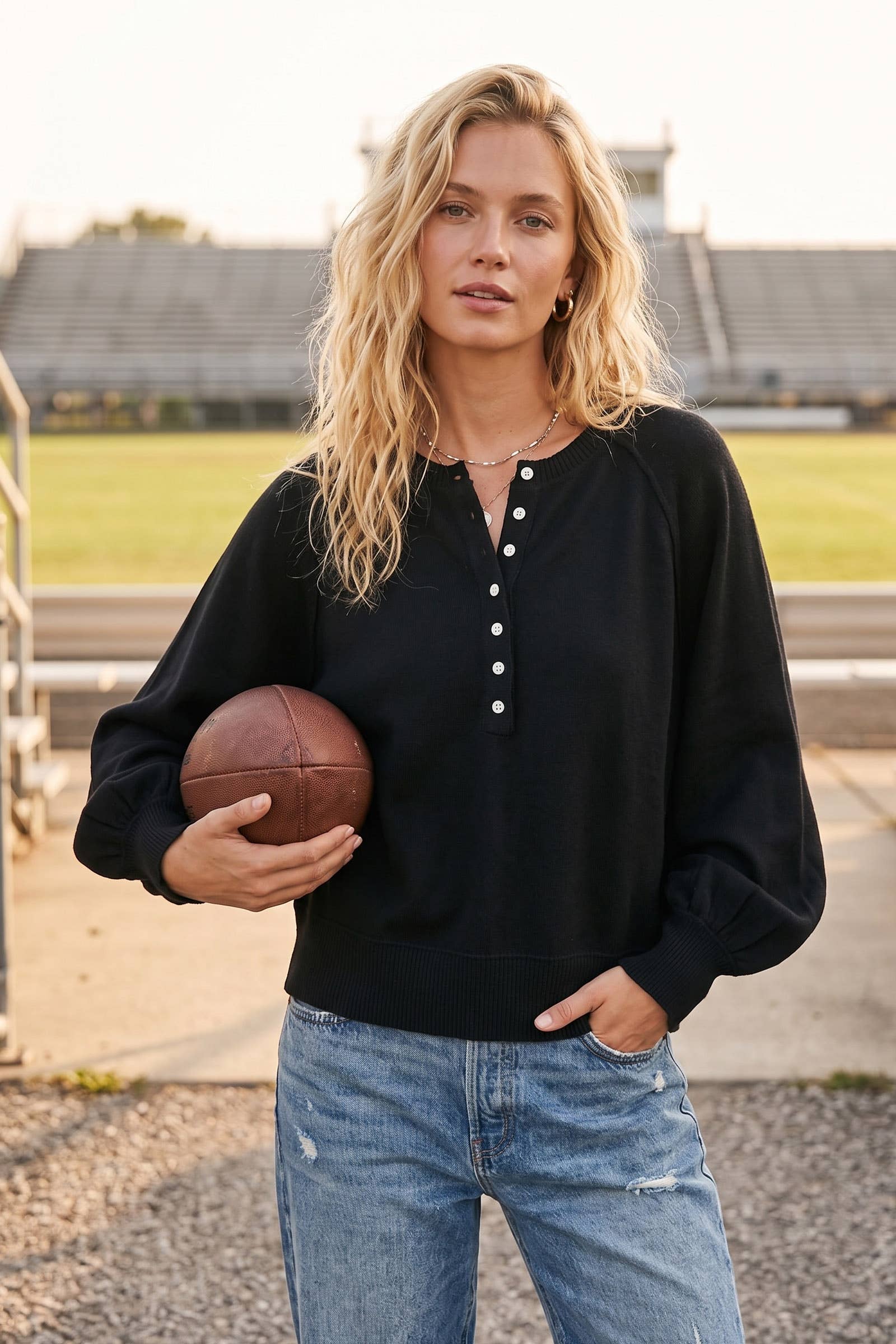Sewn and Seen - Henley Balloon Sleeve Sweater Top