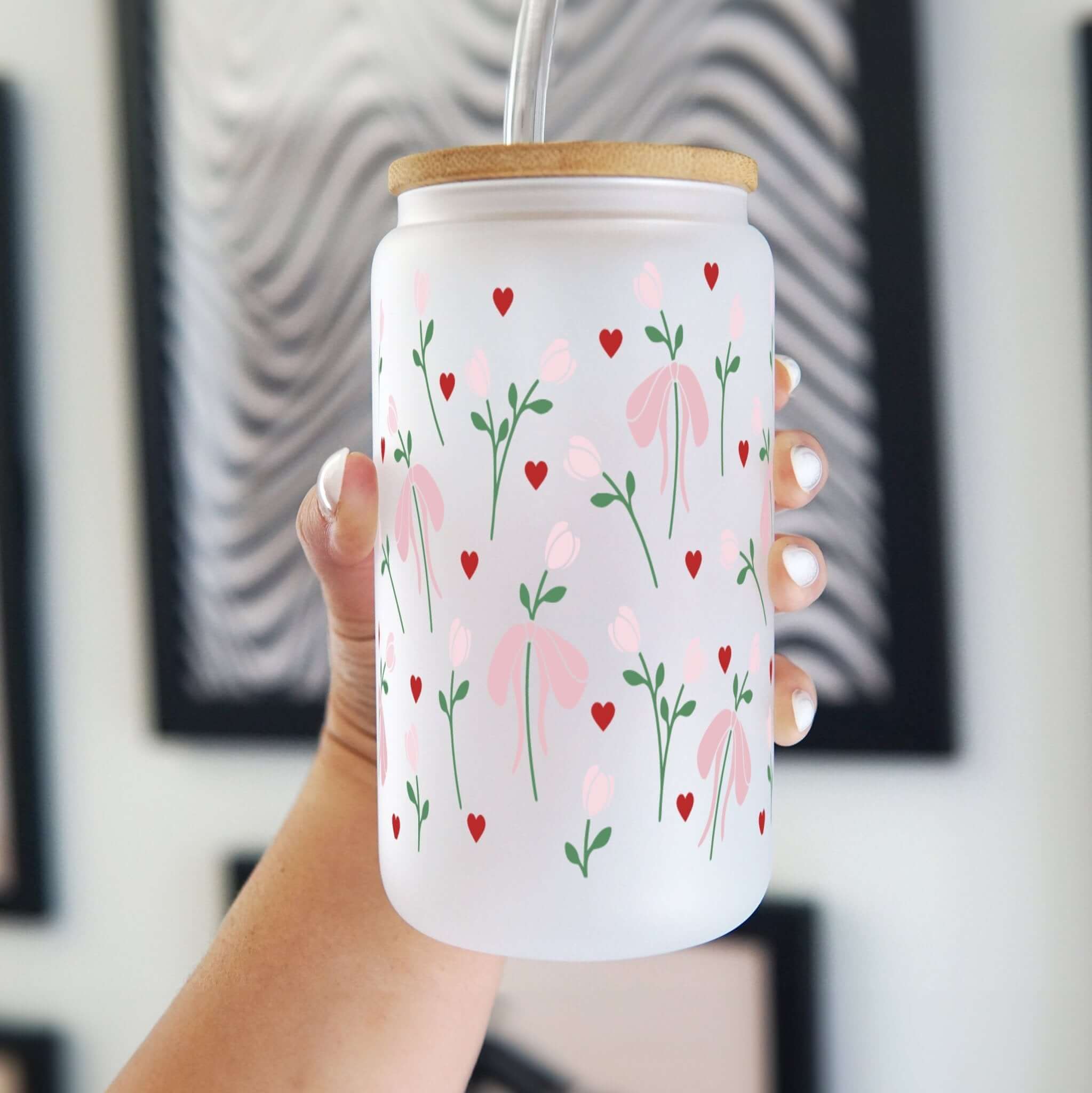 Sip-Sip Hooray! - Tulips and Bows Cup With Lid and Straw