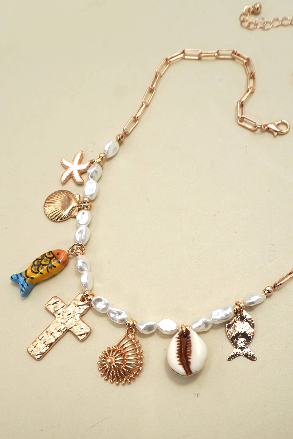 Fish Cross Pearl Necklace