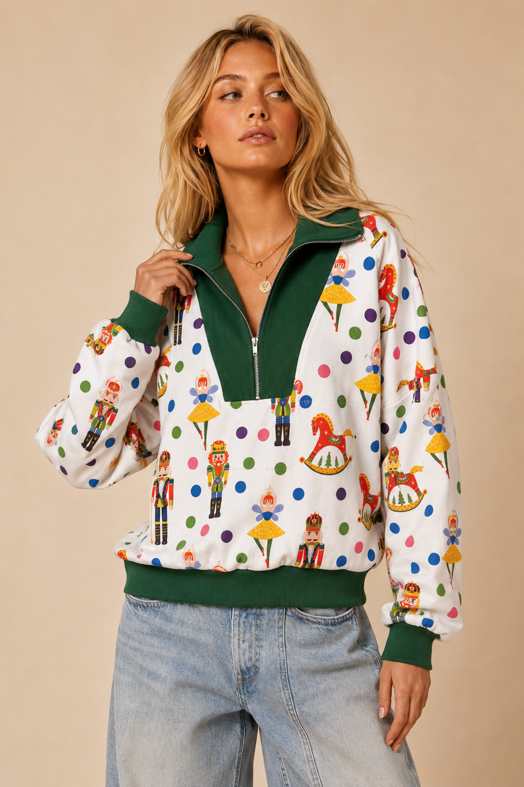 J.NNA - Nutcracker Print Quarter-Zip Sweatshirt