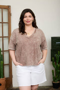 EXPOSED SEAM V NECK  KNIT TOP