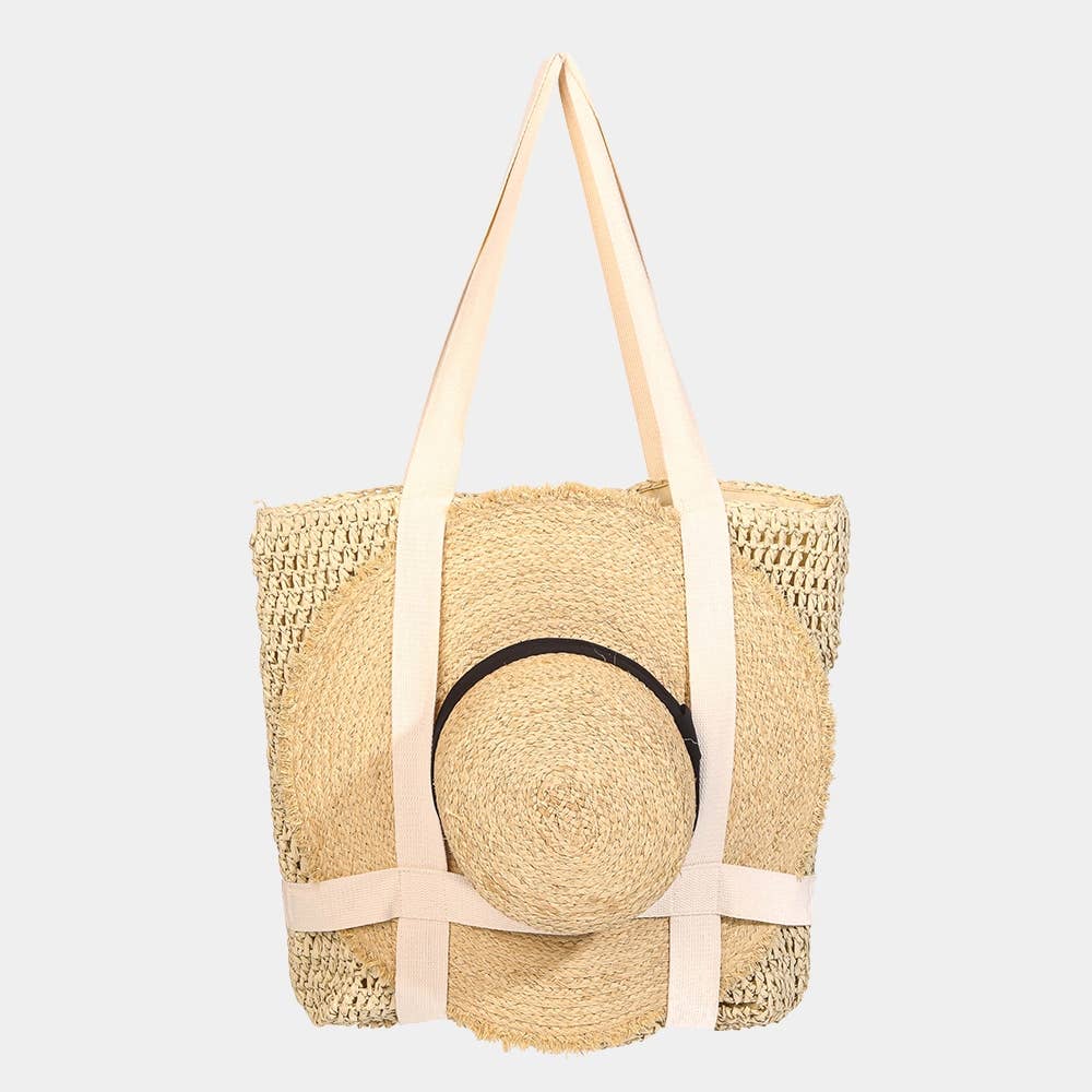 Collections by Fame Accessories - Straw Braided Hat Carrier Tote Bag