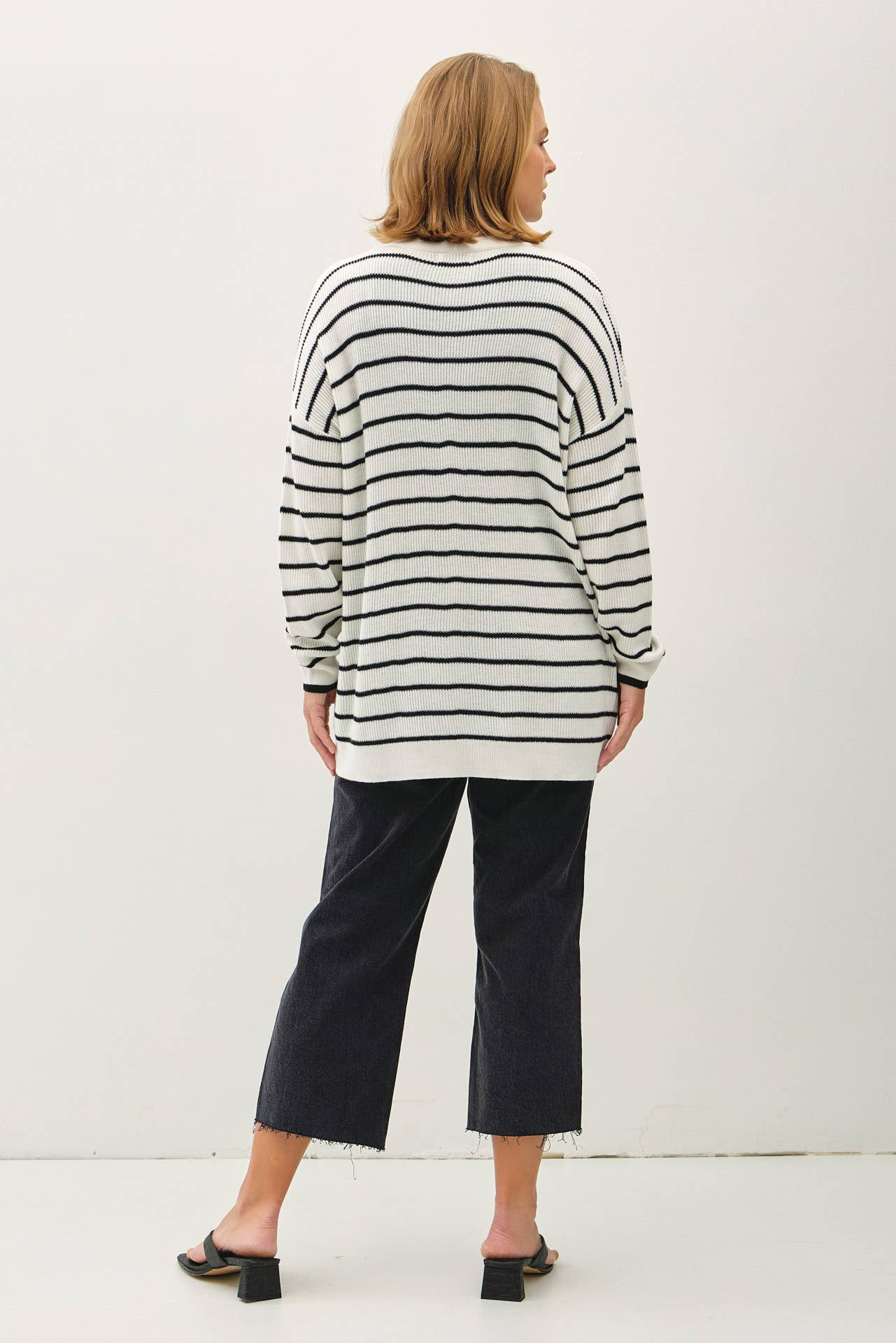 Be Cool - PLUS SIZE CLASSIC STRIPED OPEN CARDIGAN