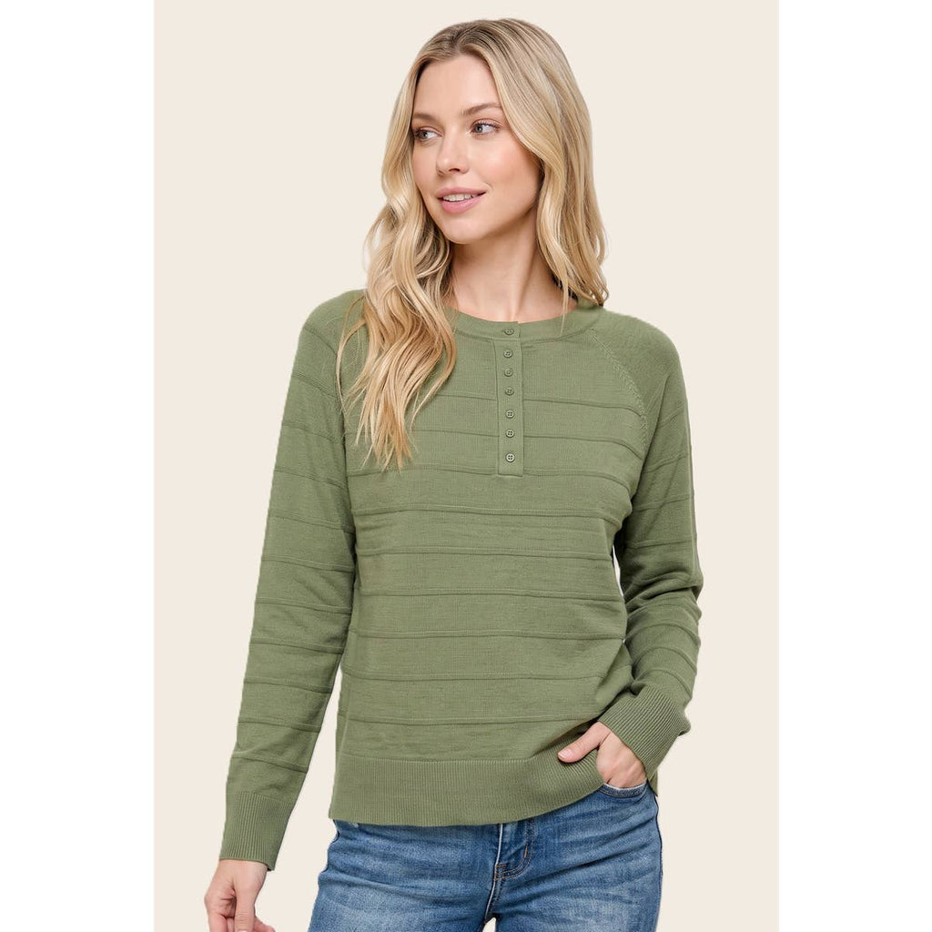 STACCATO - TEXTURE STRIPED HALF BUTTON SWEATER