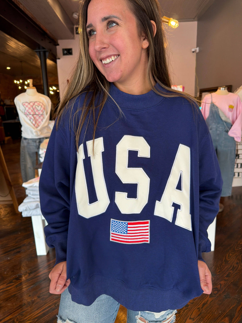 Navy USA  Embroidered Mockneck 