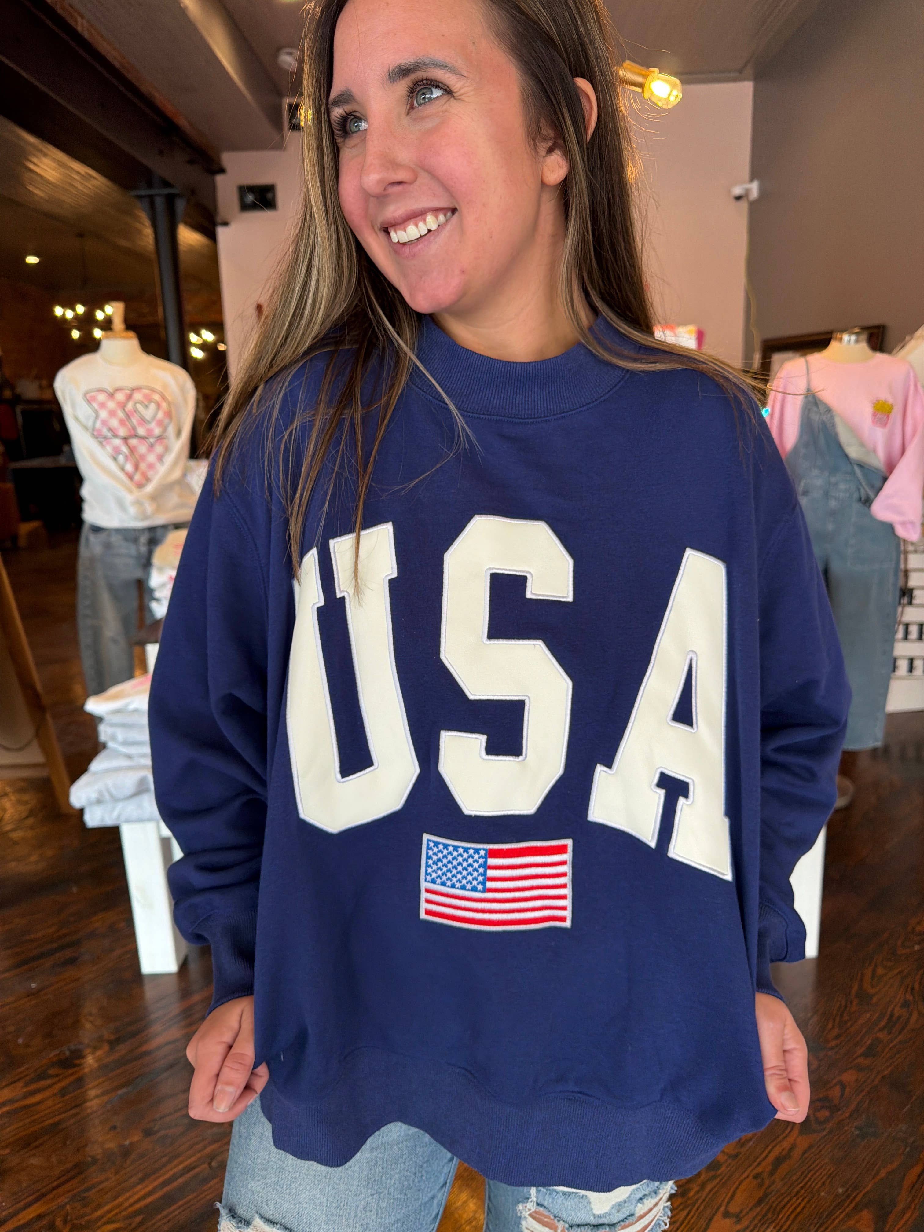 Navy USA  Embroidered Mockneck 