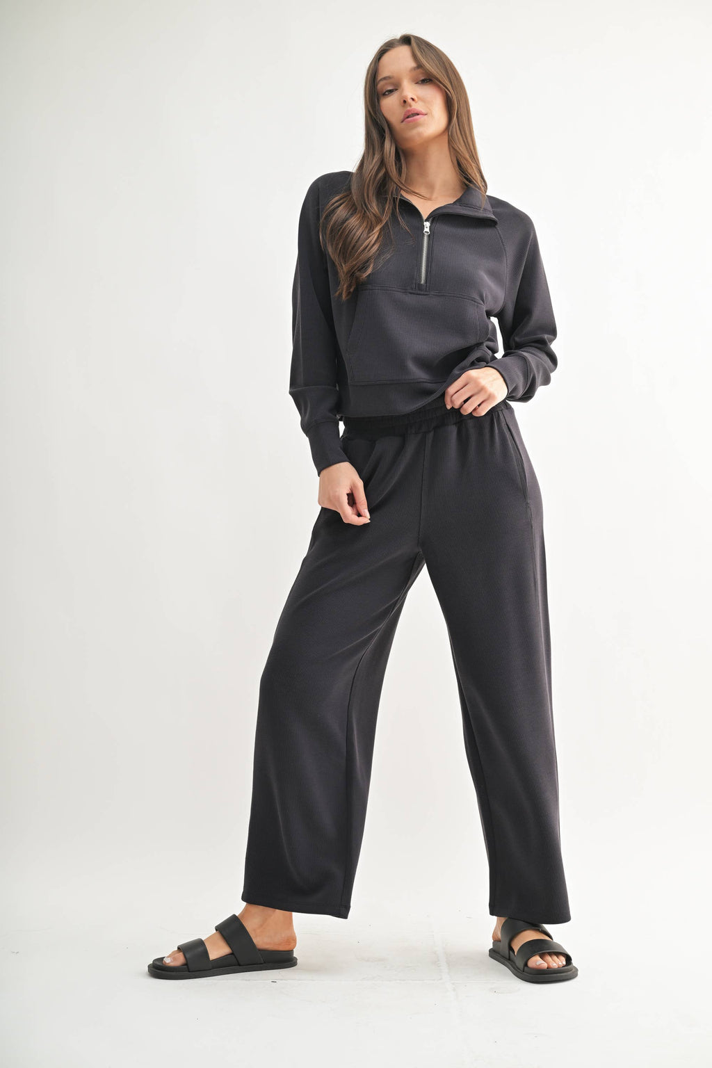 Mono B - Luxe Sand Wash Rib 1/4 Zip Sweater
