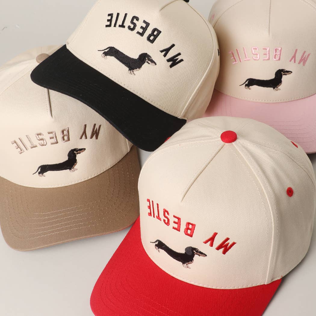 Fashion City - MY BESTIE Dachshund Embroidery Two-Tone Trucker Hat