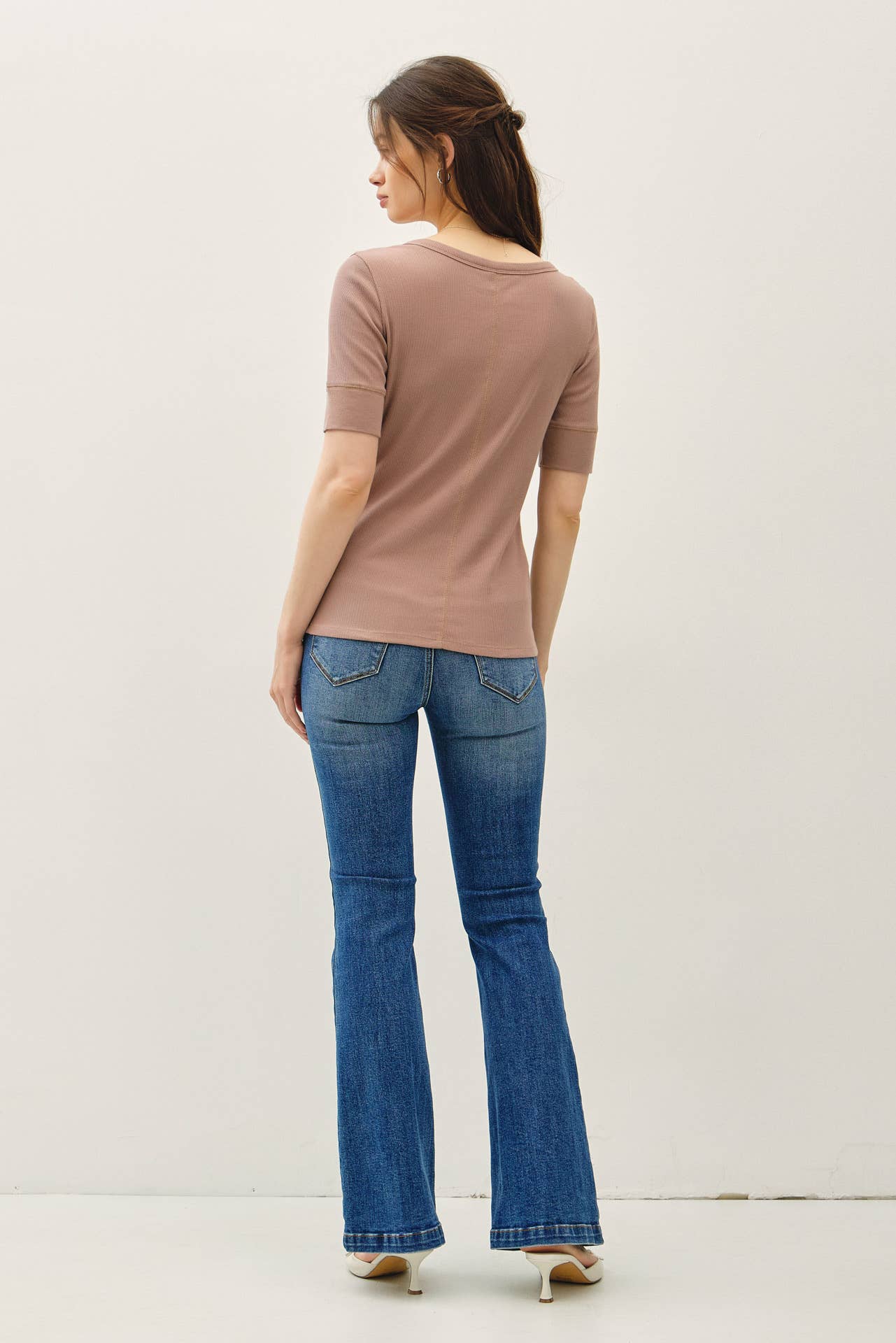 Be Cool - CLASSIC RIBBED COTTON SHORT SLEEVE HENLEY NECK TOP