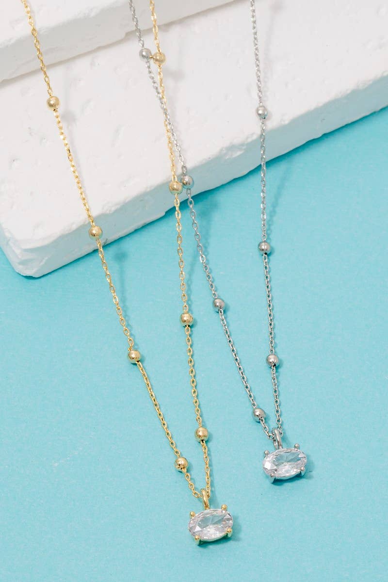 Oval Gem Pendant Necklace
