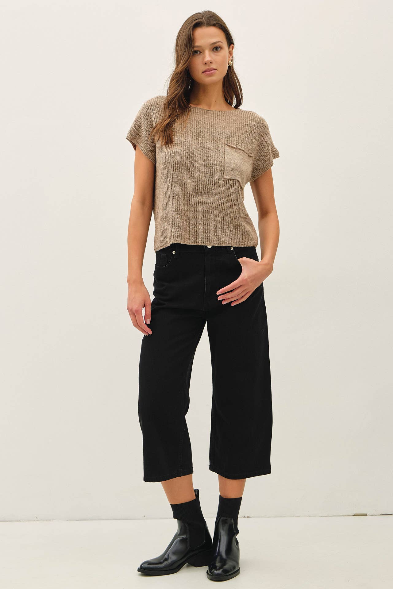 Be Cool - [NEW COLOR] PATCH POCKET DOLMAN CAP SLEEVE BOXY KNIT