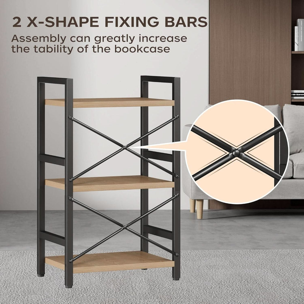 ShipItFurniture - 3 Tier Industrial Metal Bookcase Rustic Etagere Shelf Light Coffee