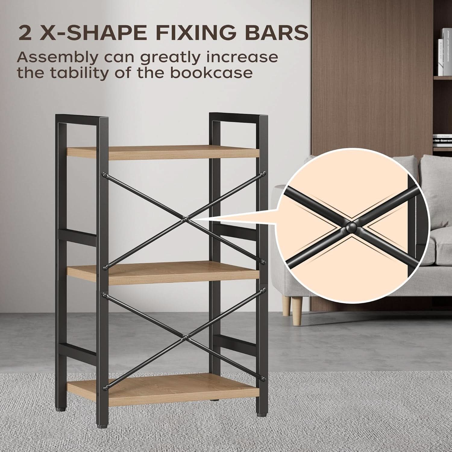ShipItFurniture - 3 Tier Industrial Metal Bookcase Rustic Etagere Shelf Light Coffee