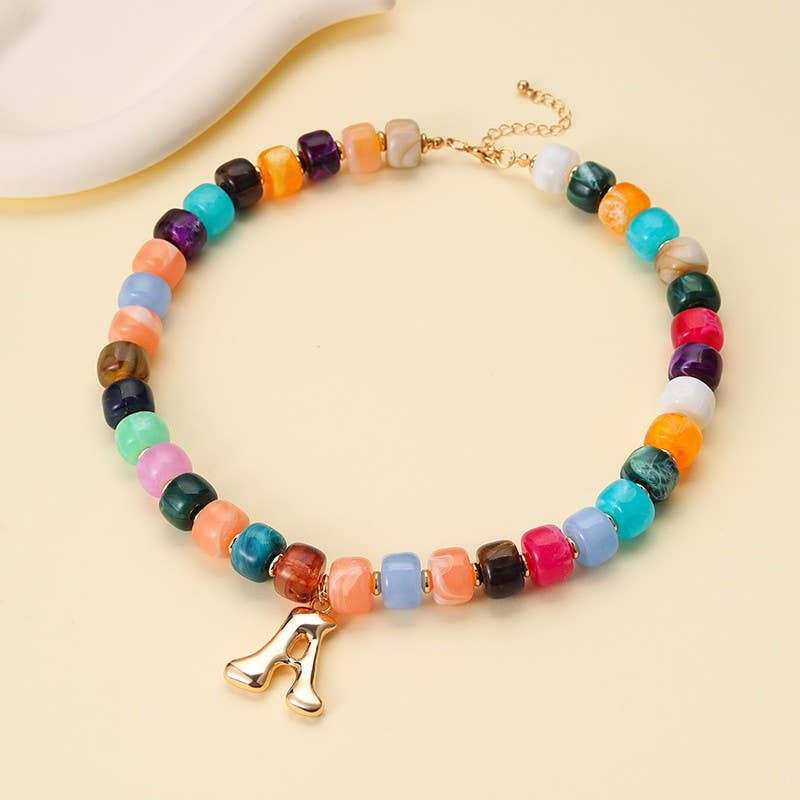 Beaded Initial Charm Necklace| 40NK9655