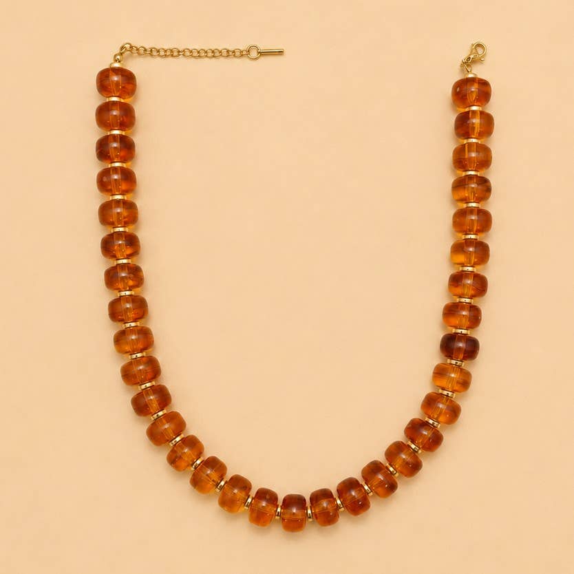 Amber-Tone Barrel Bead Necklace | 40NK9767