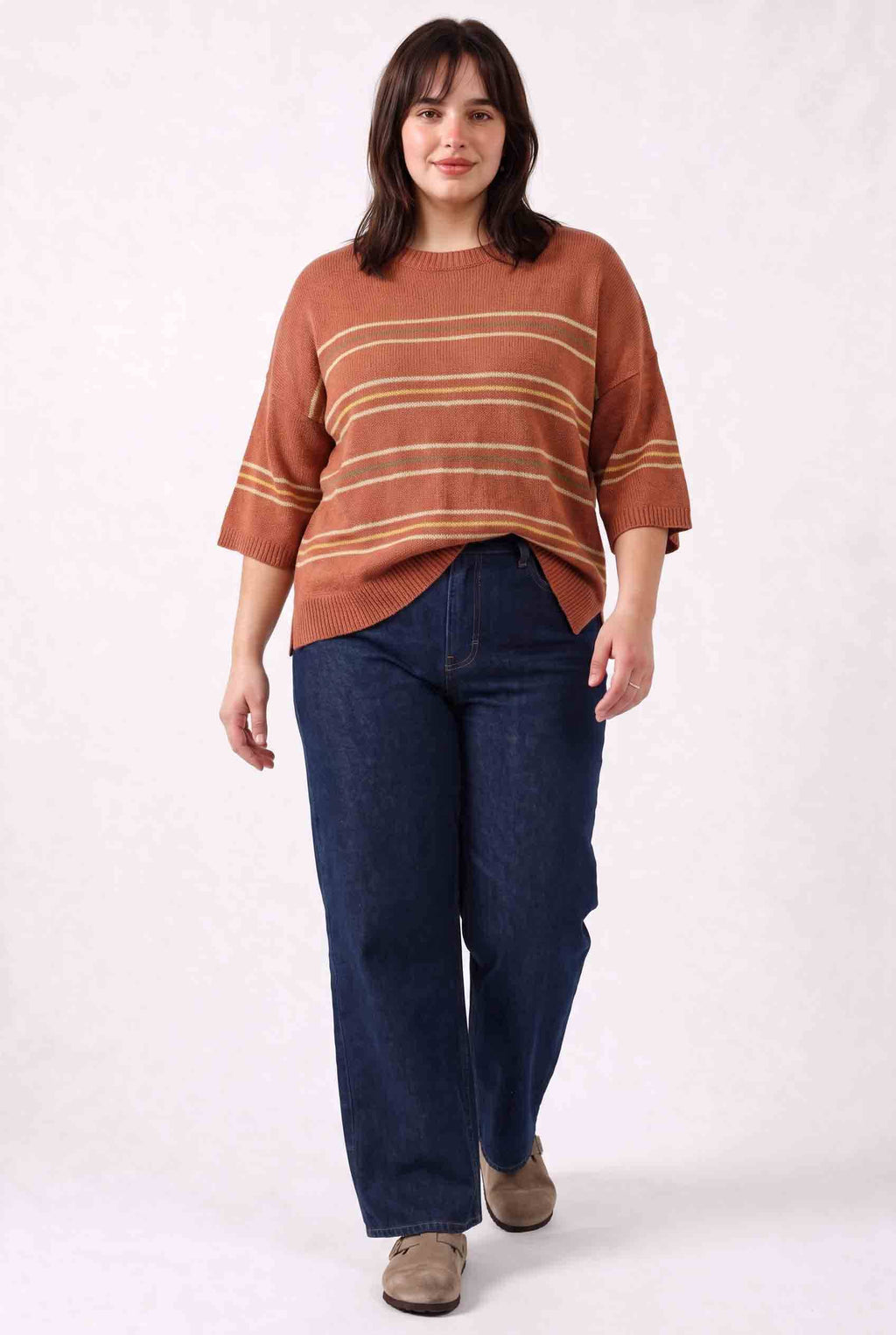 Be Cool - [PLUS] OVER SIZED DROP SHOULDER STRIPED SWEATER
