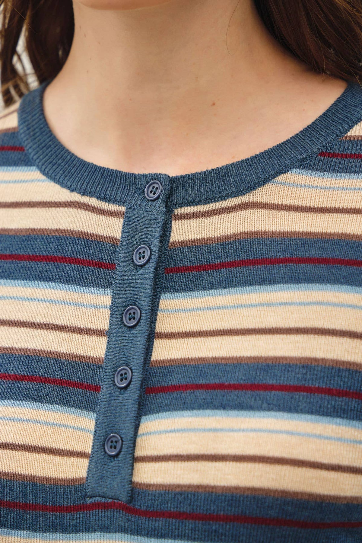 STRIPED HENLEY SWEATER