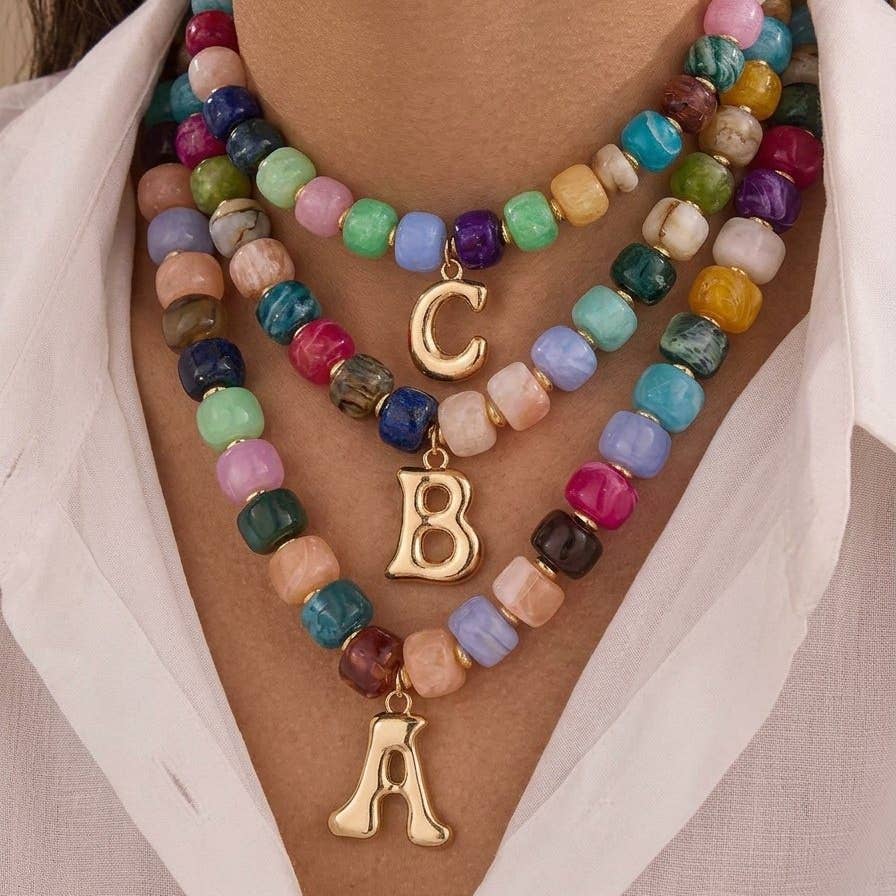 Beaded Initial Charm Necklace| 40NK9655