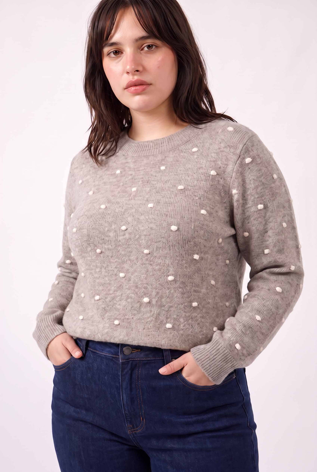 Be Cool - [PLUS] COZY DOTTED KNIT CREWNECK SWEATER