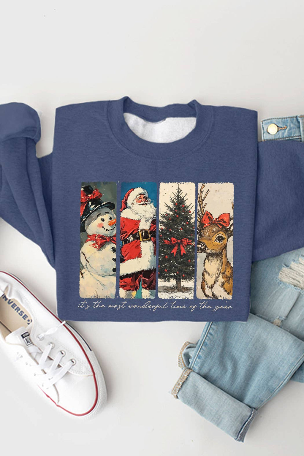 Kissed Apparel - Vintage Christmas Characters Graphic Fleece Sweatshirt