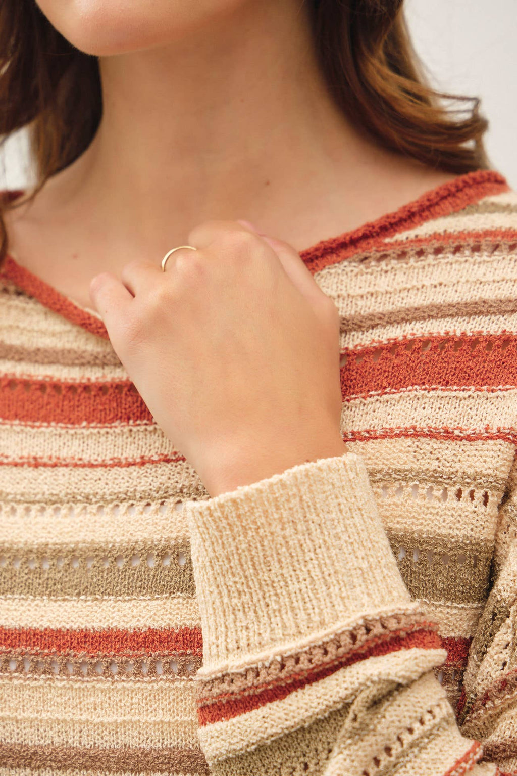 Be Cool - BREEZY KNIT MULTI STRIPED LONG SLEEVE SWEATER